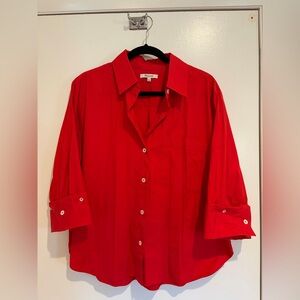 Madewell Y Neck Red Button-Down Shirt